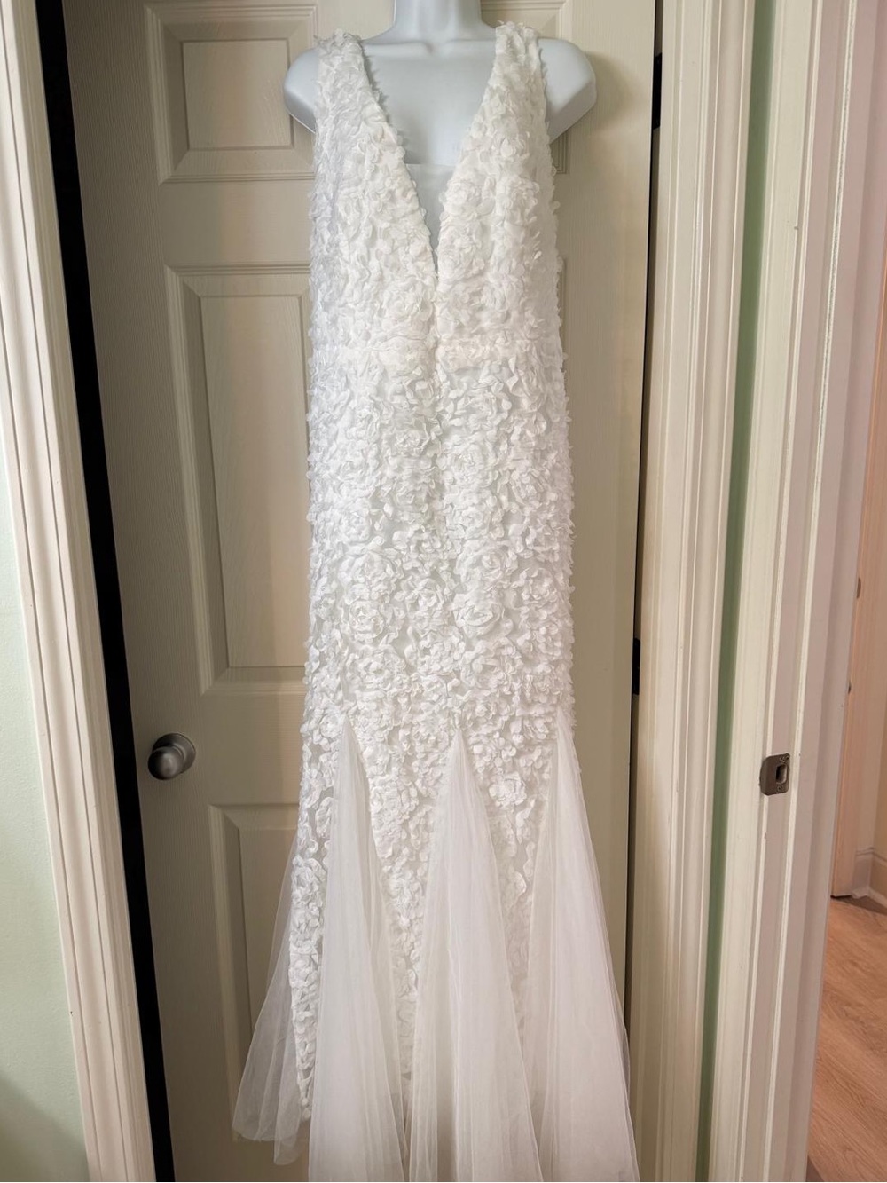 FAERIESTY 3XL White 3D Floral Rosette Mermaid Wedding Dress